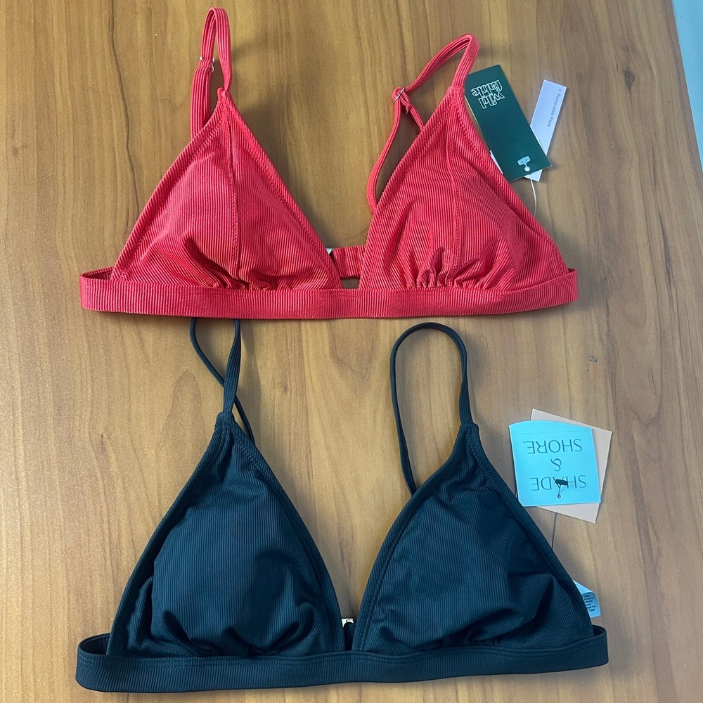 Set of 2 Wild Fable Shade Shore Ribbed Triangle Bikini Tops Swimsuit Red Black M
